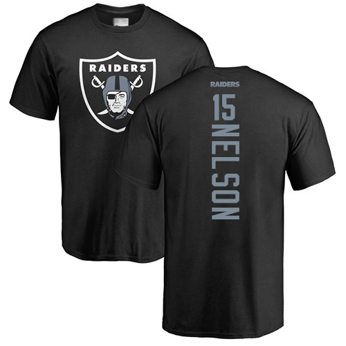 Men Oakland Raiders Black J  J  Nelson Backer NFL Football #15 T Shirt